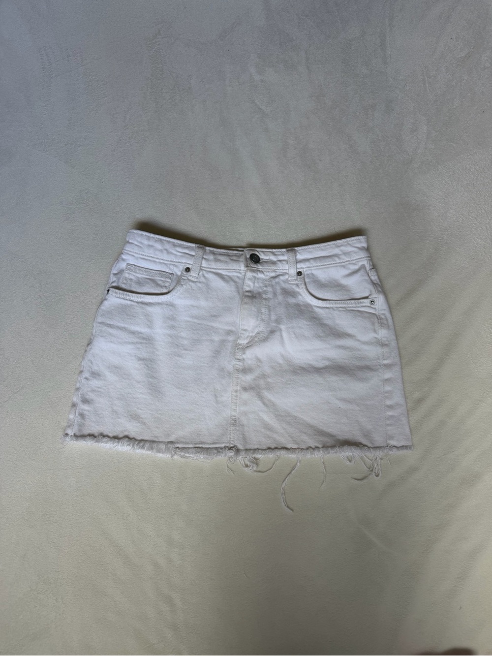 bp White Frayed Hem Denim Mini Skirt